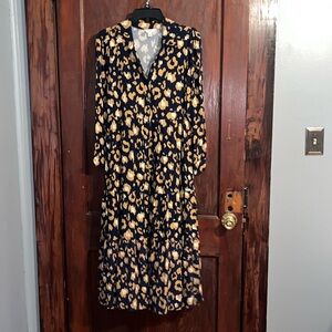 Crown & Ivy Leopard Maxi Dress, 3/4 Sleeves w/ Sash Belt, size Small